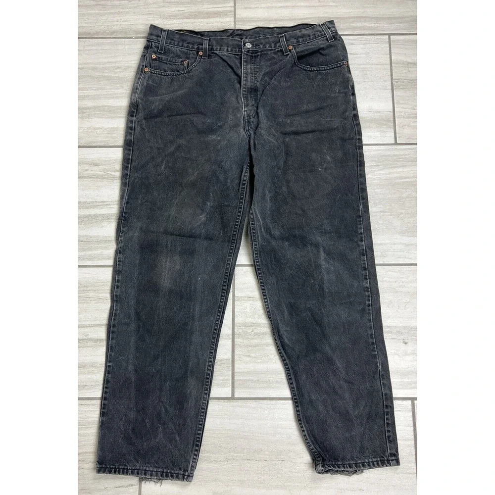 Levi’s 505 40x32 Distressed Regular Fit Straight‎ Leg Black Denim Vintage…